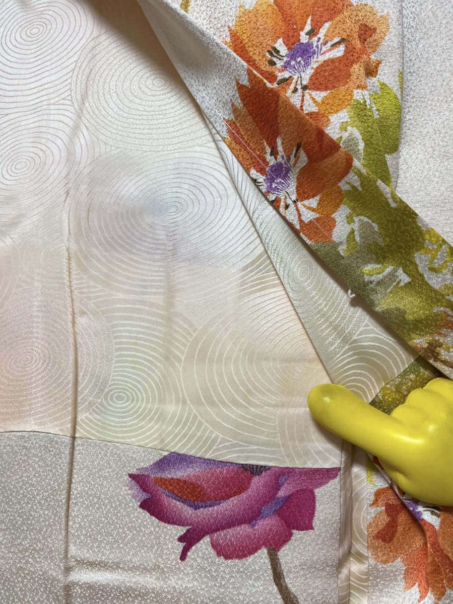 Photo11: JAPANESE KIMONO SILK HAORI / HAND PAINTED FLOWER / LIGHT CORAL / UNUSED (11)