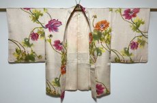 Photo2: JAPANESE KIMONO SILK HAORI / HAND PAINTED FLOWER / LIGHT CORAL / UNUSED (2)