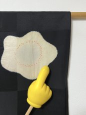 Photo13: JAPANESE KIMONO SILK ANTIQUE HAORI / SHIBORI UME FLOWER / ICHIMATSU / BLACK (13)