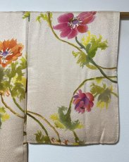 Photo7: JAPANESE KIMONO SILK HAORI / HAND PAINTED FLOWER / LIGHT CORAL / UNUSED (7)