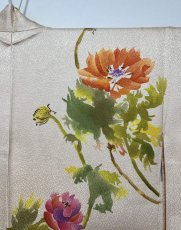 Photo4: JAPANESE KIMONO SILK HAORI / HAND PAINTED FLOWER / LIGHT CORAL / UNUSED (4)