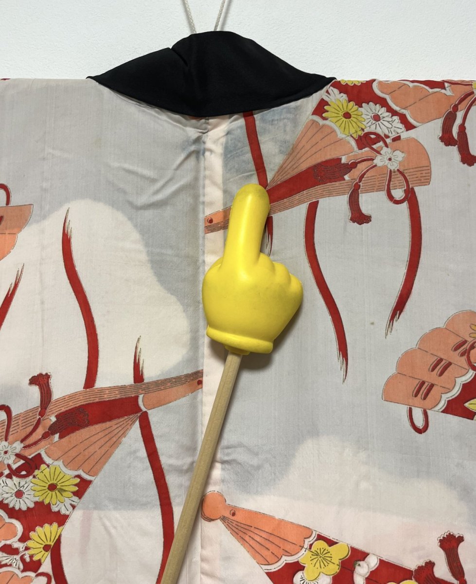 Photo15: JAPANESE KIMONO SILK ANTIQUE HAORI / SHIBORI UME FLOWER / ICHIMATSU / BLACK (15)