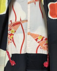 Photo9: JAPANESE KIMONO SILK ANTIQUE HAORI / SHIBORI UME FLOWER / ICHIMATSU / BLACK (9)
