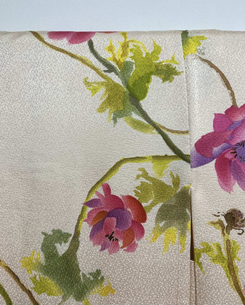 Photo9: JAPANESE KIMONO SILK HAORI / HAND PAINTED FLOWER / LIGHT CORAL / UNUSED (9)