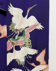 Photo10: JAPANESE KIMONO SILK ANTIQUE HOUMONGI / FLYING CRANE / EMBROIDERY / DARK PURPLE (10)