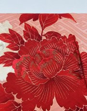 Photo7: JAPANESE KIMONO SILK ANTIQUE HAORI / PEONY / SAYAGATA / EMBROIDERY / CORAL (7)