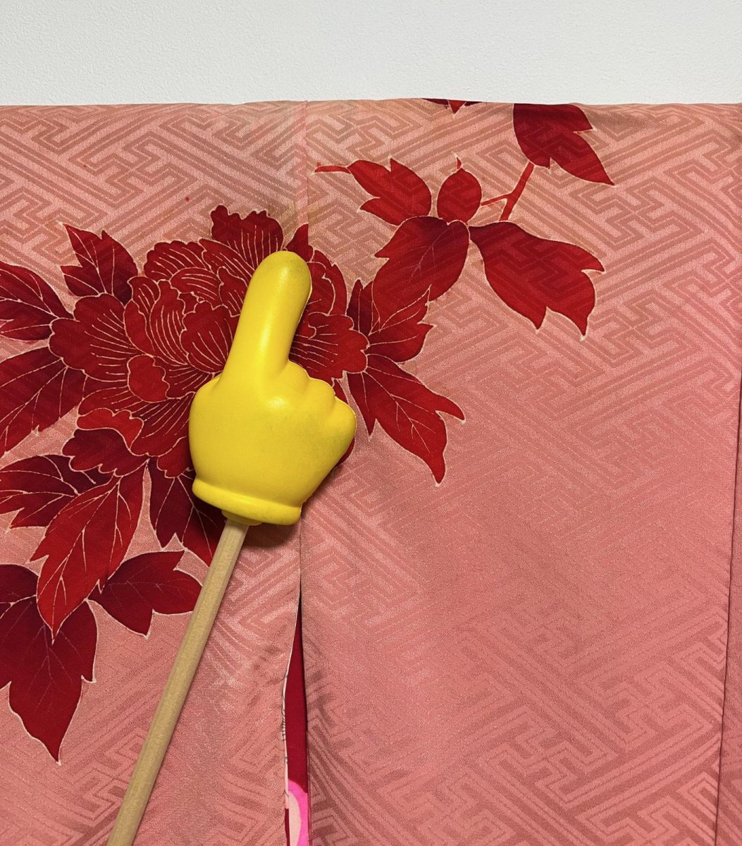 Photo11: JAPANESE KIMONO SILK ANTIQUE HAORI / PEONY / SAYAGATA / EMBROIDERY / CORAL (11)