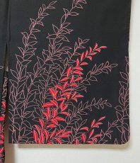 Photo5: JAPANESE KIMONO SILK HAORI / LEAF / BLACK / UNUSED (5)