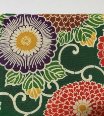 Photo5: JAPANESE KIMONO SILK HAORI / CHRYSANTHEMUM / KARAKUSA / GREEN / CHIRIMEN (5)