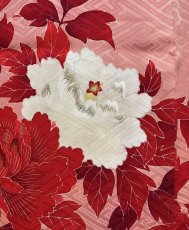 Photo8: JAPANESE KIMONO SILK ANTIQUE HAORI / PEONY / SAYAGATA / EMBROIDERY / CORAL (8)