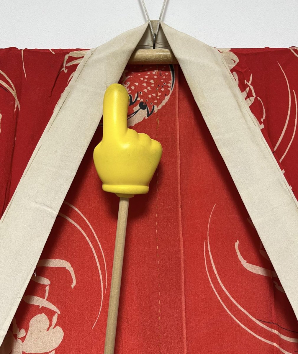 Photo9: JAPANESE KIMONO SILK ANTIQUE JUBAN / JAPANESE LOBSTER / RED  (9)