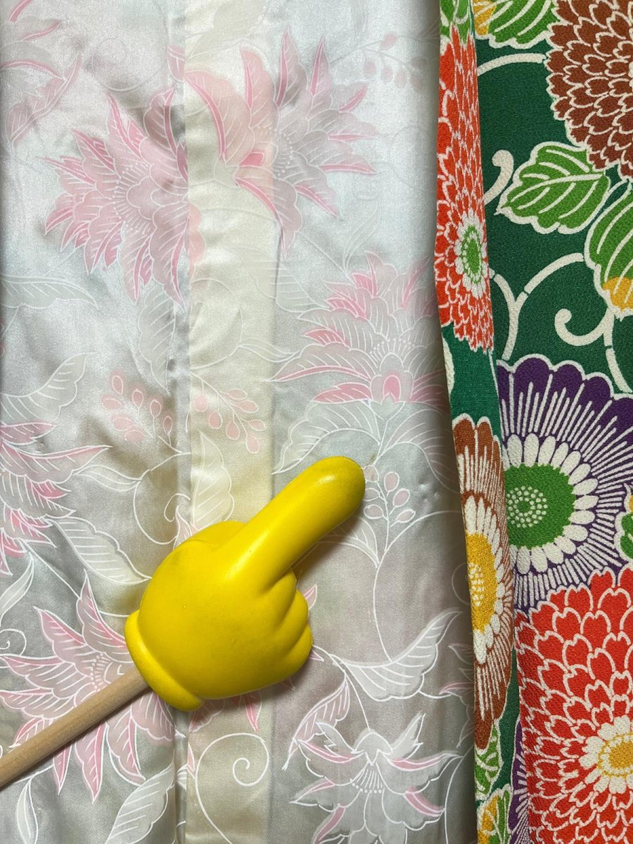 Photo10: JAPANESE KIMONO SILK HAORI / CHRYSANTHEMUM / KARAKUSA / GREEN / CHIRIMEN (10)