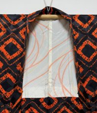 Photo6: JAPANESE KIMONO SILK HAORI / SHIBORI DYED / BLACK & DARK ORANGE (6)