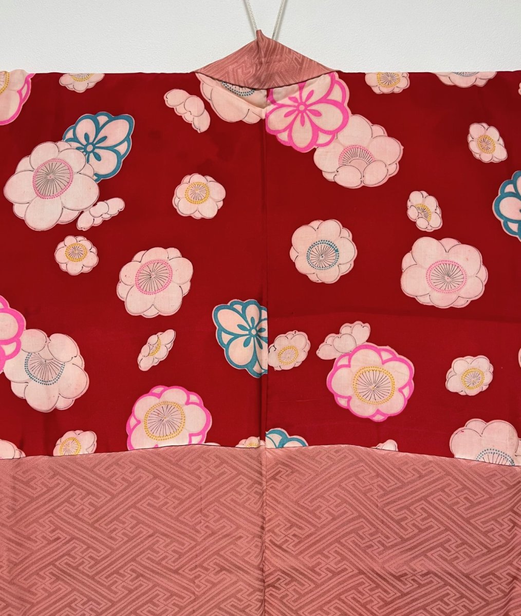 Photo9: JAPANESE KIMONO SILK ANTIQUE HAORI / PEONY / SAYAGATA / EMBROIDERY / CORAL (9)