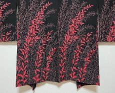 Photo4: JAPANESE KIMONO SILK HAORI / LEAF / BLACK / UNUSED (4)