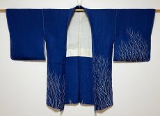 Photo2: JAPANESE KIMONO SILK HAORI / DARK BLUE / UNUSED (2)