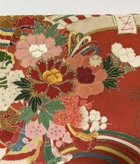 Photo5: JAPANESE KIMONO SILK ANTIQUE FURISODE / MANMAKU / FAN / EMBROIDERY (5)