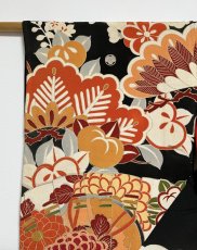 Photo9: JAPANESE KIMONO SILK ANTIQUE FURISODE / SHO-CHIKU-BAI / FAN & CRANE / EMBROIDERY (9)