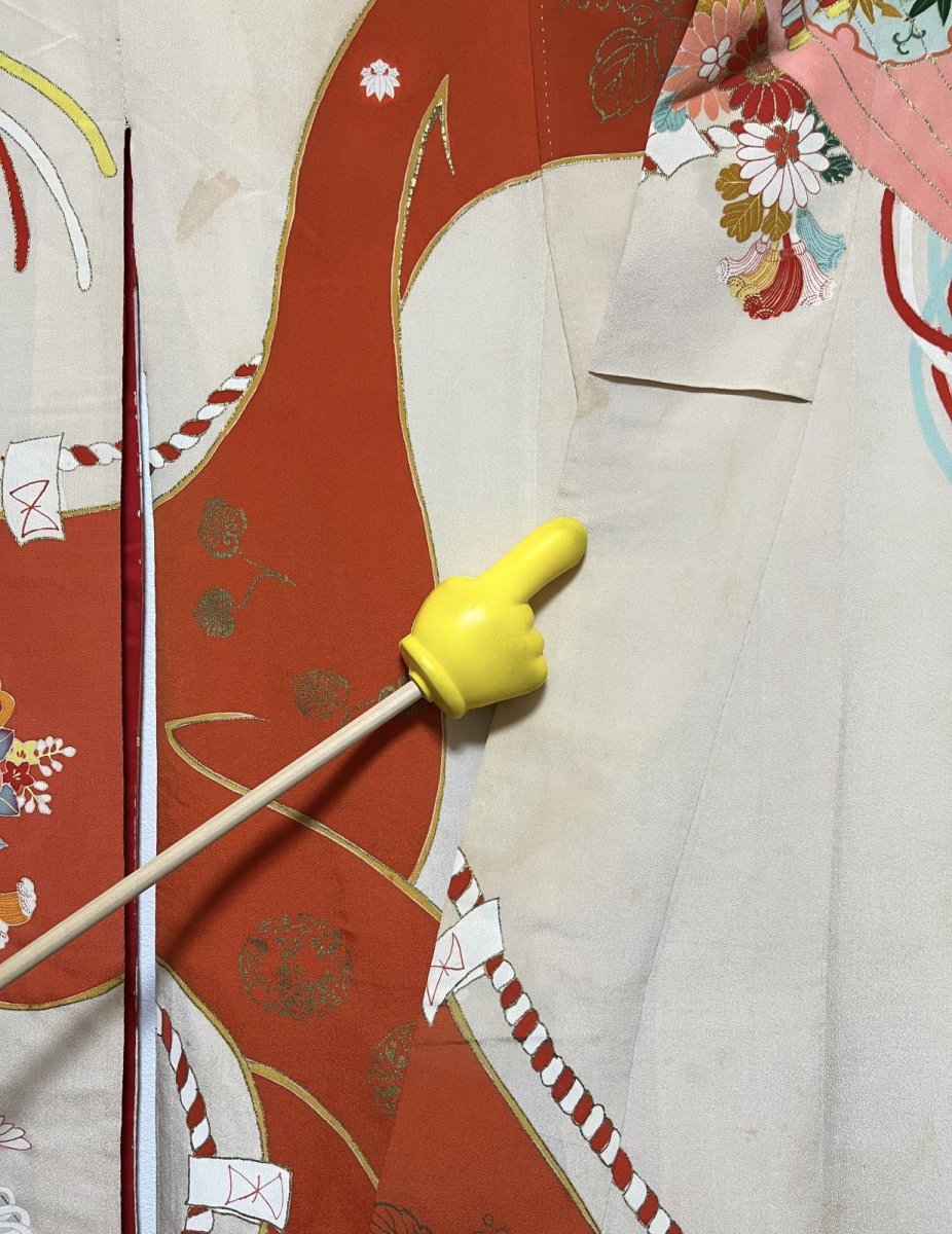 Photo16: JAPANESE KIMONO SILK ANTIQUE FURISODE / MANMAKU / FAN / EMBROIDERY (16)