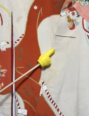 Photo16: JAPANESE KIMONO SILK ANTIQUE FURISODE / MANMAKU / FAN / EMBROIDERY (16)