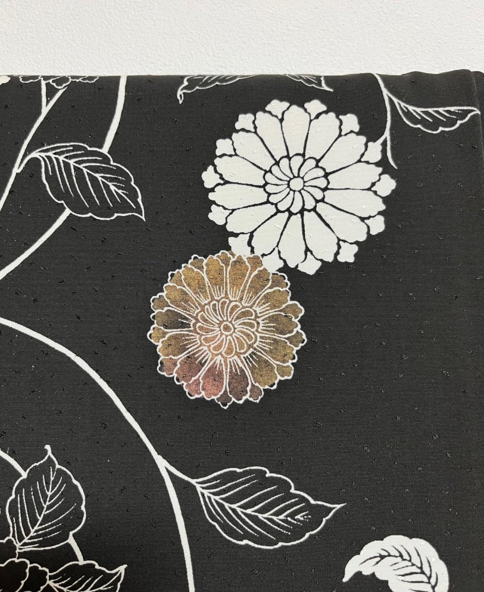 Photo5: JAPANESE KIMONO SILK HAORI / KARAKUSA FLOWER / BLACK (5)