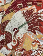 Photo12: JAPANESE KIMONO SILK ANTIQUE FURISODE / SHO-CHIKU-BAI / FAN & CRANE / EMBROIDERY (12)