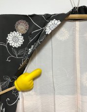 Photo9: JAPANESE KIMONO SILK HAORI / KARAKUSA FLOWER / BLACK (9)