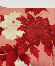 Photo6: JAPANESE KIMONO SILK ANTIQUE HAORI / PEONY / SAYAGATA / EMBROIDERY / CORAL (6)