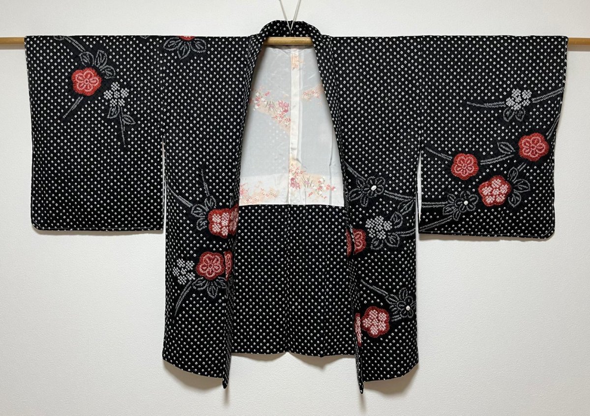 Photo2: JAPANESE KIMONO SILK HAORI / FULL SHIBORI / UME / BLACK / UNUSED (2)