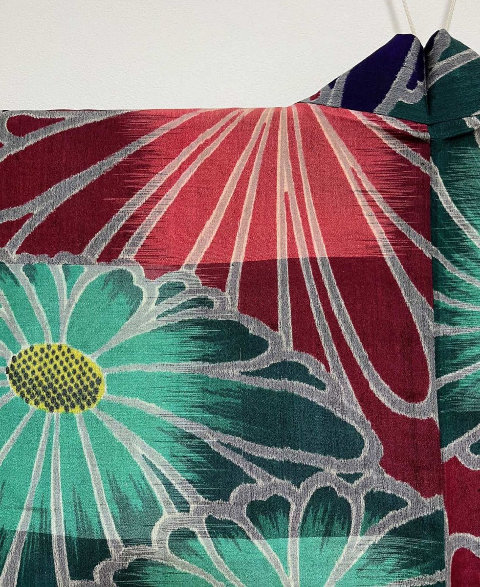 Photo8: JAPANESE KIMONO MIXED WEAVE ANTIQUE HAORI / MEISEN / CHRYSANTHEMUM (8)