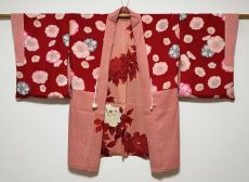 Photo4: JAPANESE KIMONO SILK ANTIQUE HAORI / PEONY / SAYAGATA / EMBROIDERY / CORAL (4)