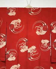 Photo4: JAPANESE KIMONO SILK ANTIQUE JUBAN / JAPANESE LOBSTER / RED  (4)