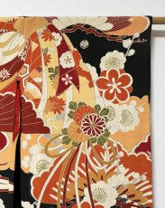Photo5: JAPANESE KIMONO SILK ANTIQUE FURISODE / SHO-CHIKU-BAI / FAN & CRANE / EMBROIDERY (5)