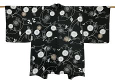 Photo1: JAPANESE KIMONO SILK HAORI / KARAKUSA FLOWER / BLACK (1)
