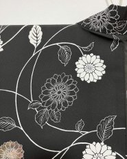 Photo4: JAPANESE KIMONO SILK HAORI / KARAKUSA FLOWER / BLACK (4)