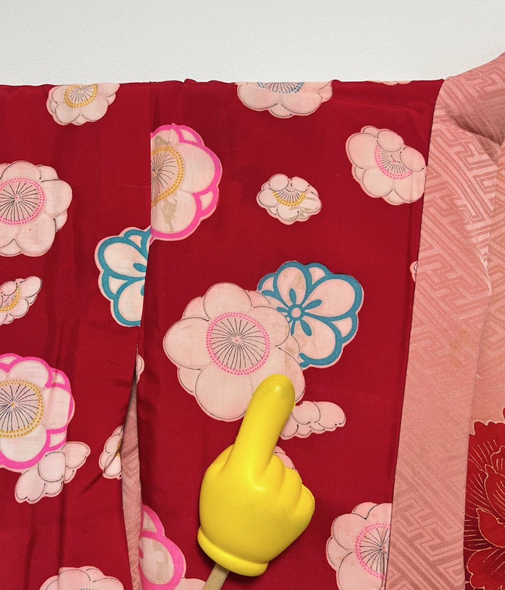 Photo15: JAPANESE KIMONO SILK ANTIQUE HAORI / PEONY / SAYAGATA / EMBROIDERY / CORAL (15)