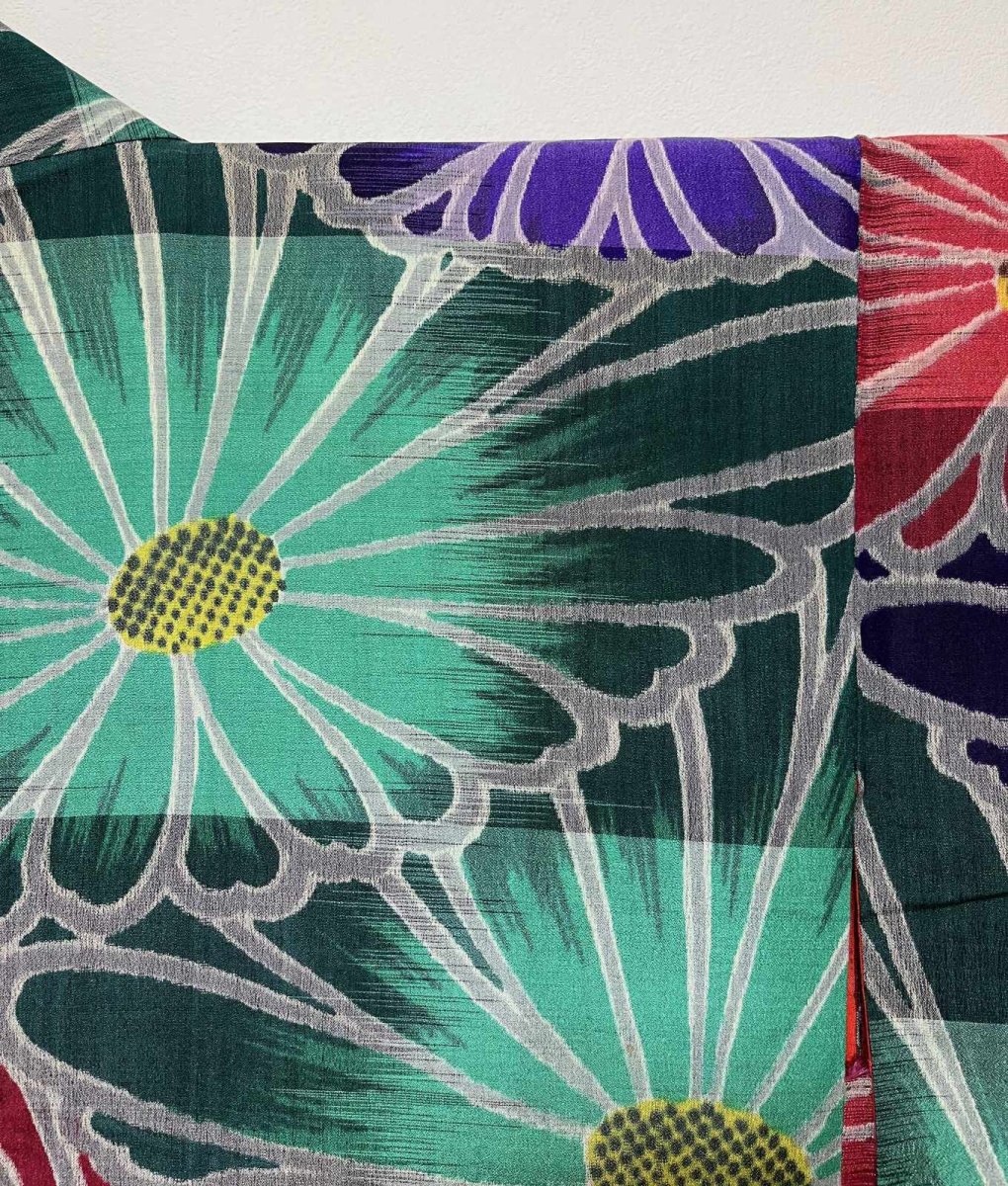 Photo6: JAPANESE KIMONO MIXED WEAVE ANTIQUE HAORI / MEISEN / CHRYSANTHEMUM (6)