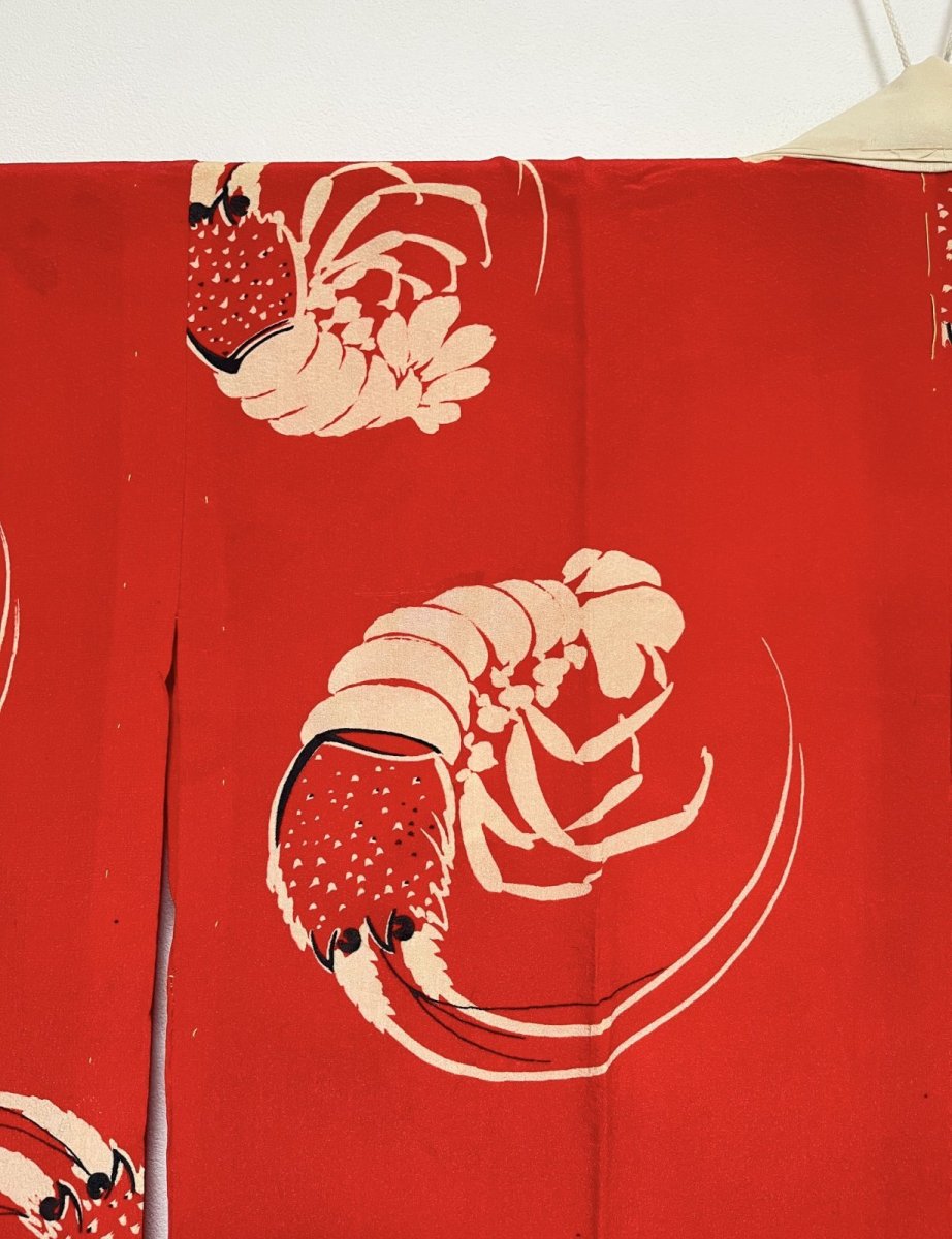 Photo6: JAPANESE KIMONO SILK ANTIQUE JUBAN / JAPANESE LOBSTER / RED  (6)