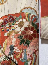 Photo10: JAPANESE KIMONO SILK ANTIQUE FURISODE / MANMAKU / FAN / EMBROIDERY (10)