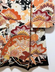 Photo6: JAPANESE KIMONO SILK ANTIQUE FURISODE / SHO-CHIKU-BAI / FAN & CRANE / EMBROIDERY (6)