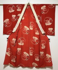 Photo3: JAPANESE KIMONO SILK ANTIQUE JUBAN / JAPANESE LOBSTER / RED  (3)