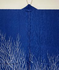 Photo4: JAPANESE KIMONO SILK HAORI / DARK BLUE / UNUSED (4)