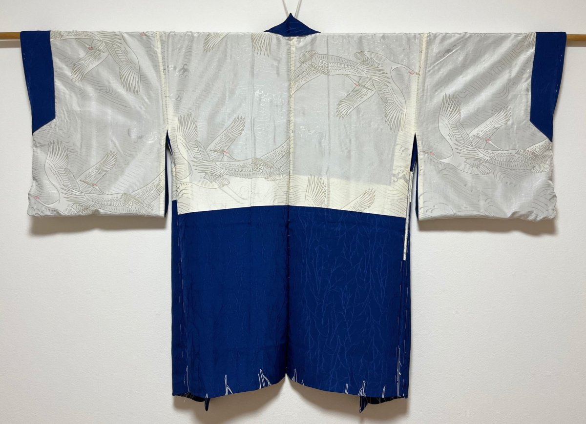 Photo3: JAPANESE KIMONO SILK HAORI / DARK BLUE / UNUSED (3)