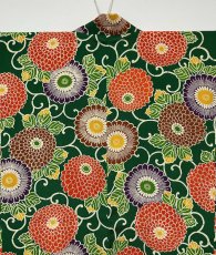Photo3: JAPANESE KIMONO SILK HAORI / CHRYSANTHEMUM / KARAKUSA / GREEN / CHIRIMEN (3)