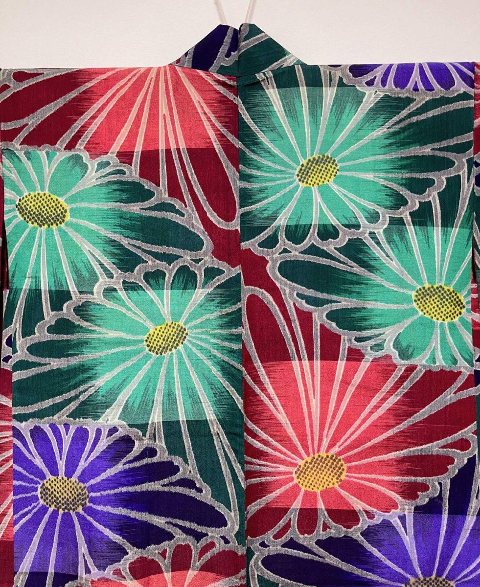 Photo5: JAPANESE KIMONO MIXED WEAVE ANTIQUE HAORI / MEISEN / CHRYSANTHEMUM (5)