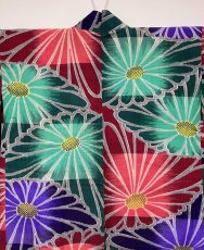 Photo5: JAPANESE KIMONO MIXED WEAVE ANTIQUE HAORI / MEISEN / CHRYSANTHEMUM (5)
