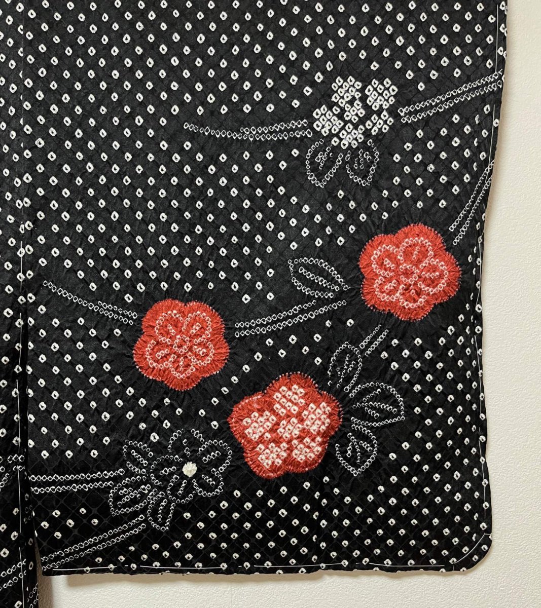 Photo7: JAPANESE KIMONO SILK HAORI / FULL SHIBORI / UME / BLACK / UNUSED (7)