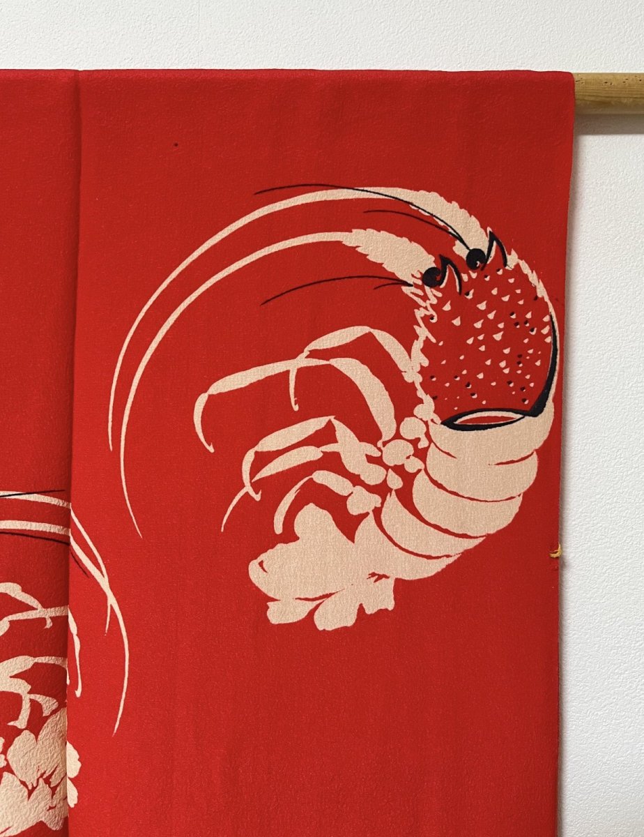 Photo5: JAPANESE KIMONO SILK ANTIQUE JUBAN / JAPANESE LOBSTER / RED  (5)