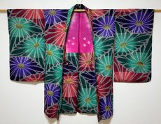 Photo2: JAPANESE KIMONO MIXED WEAVE ANTIQUE HAORI / MEISEN / CHRYSANTHEMUM (2)