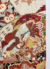 Photo11: JAPANESE KIMONO SILK ANTIQUE FURISODE / SHO-CHIKU-BAI / FAN & CRANE / EMBROIDERY (11)